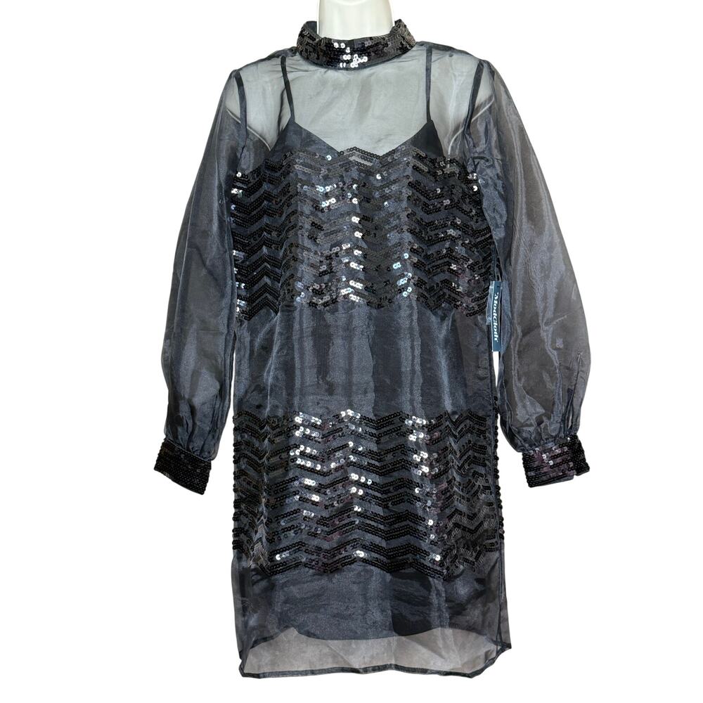 Modcloth Black Fanciful Fette Sheer Sequin Overlay Dress S NWT
